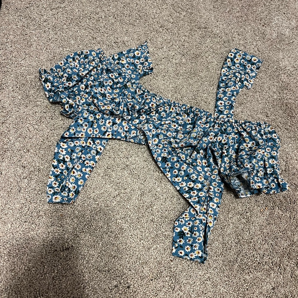Floral Blue Off-Shoulder Top